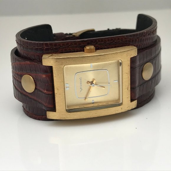Vestal Women Watch Brown Leather Wide Band Gold To - Picture 2 of 11